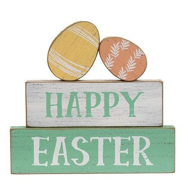 4 Set Happy Easter Blocks w Easter Eggs - The Fox Decor
